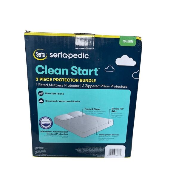 SertaPedic Clean Start 3 Piece Mattress Protector Queen Antimicrobial Waterproof - Picture 2 of 2